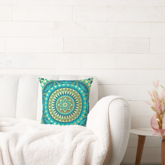 Coussin Fantaisie Mandala Bleu Or (Canapé)