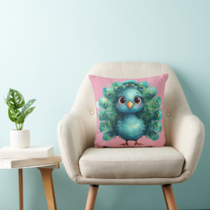 Coussin Fantaisie mignonne Paon bleu fantaisiste