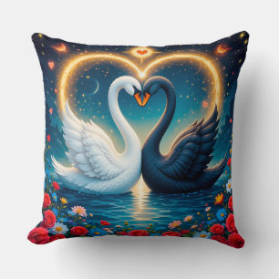 Coussin Fantaisie royale romantique de cygne, Art botaniqu