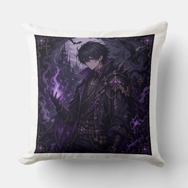 Coussin Fantaisie sombre Pixel Sorcier Garçon (Recto)