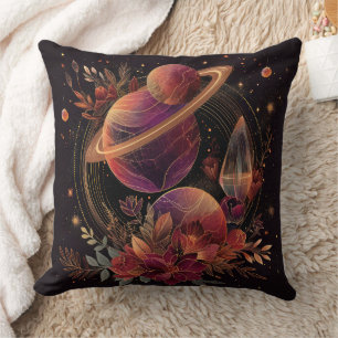 Coussin Fantaisie spatiale violette Cristal Anneau Planète