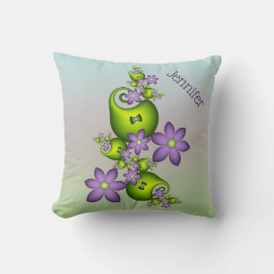 Coussin Fantasie Florale Fleurs Lilas Formes Vertes Nom