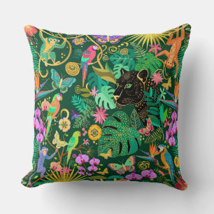 Coussin Fantasie surréaliste exotique dorée de la jungle