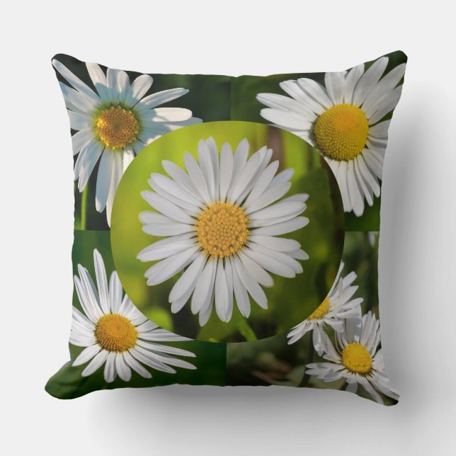 Coussin Fantasque Collage Floral d'Été Fleur de Pâquerette (Recto)