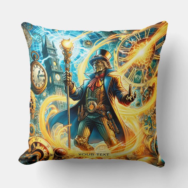 Coussin Fantastique Mignon Magicien Steampunk du Temps (Recto)