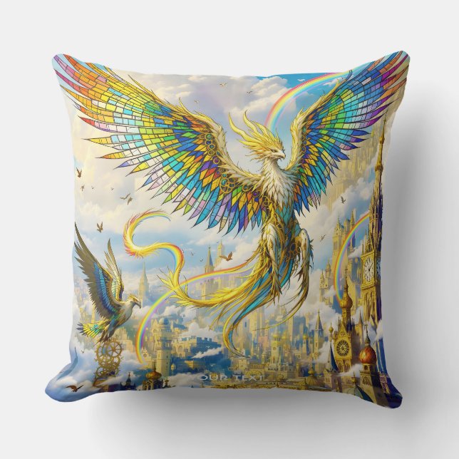Coussin Fantastique ville de griffon Steampunk mignon (Recto)