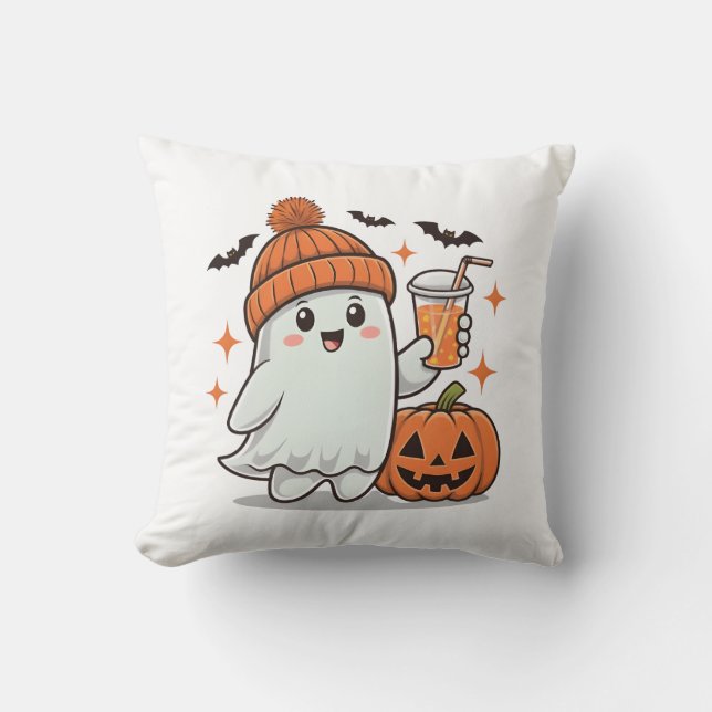 Coussin Fantôme, Chauves-souris, Citrouille Et Boisson, Ha (Recto)