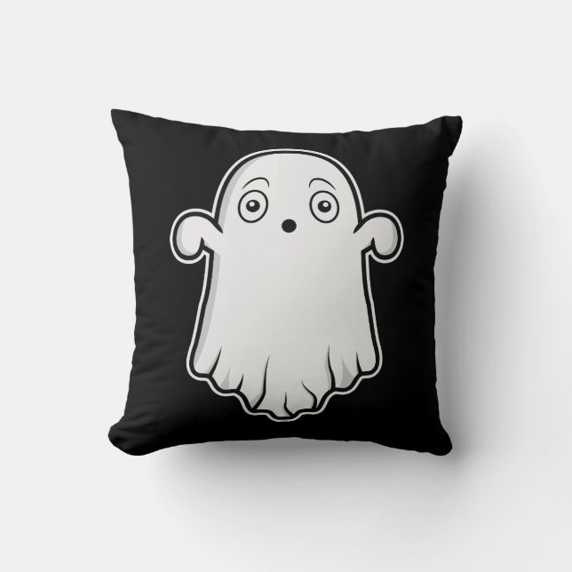 Coussin Fantôme De Cartoon Peur Halloween Noir Et Blanc (Recto)