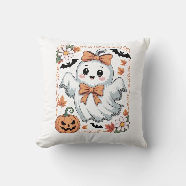 Coussin Fantôme de dentelle effrayant Halloween (Recto)
