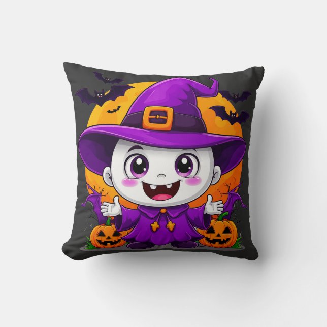 Coussin Fantôme de dessin animé mignon dans un chapeau de  (Recto)