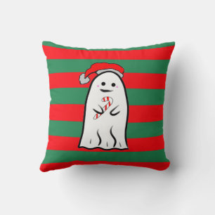 Coussin Fantôme de Noël sur rayures rouges et vertes