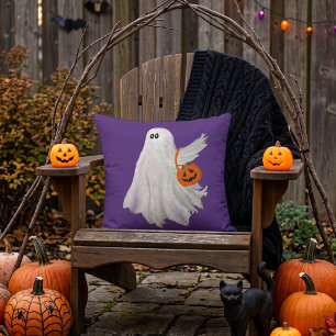 Coussin Fantôme de Trick Or Treating avec un seau de bonbo