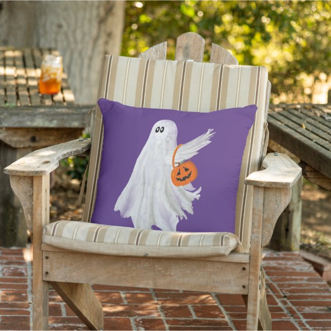 Coussin Fantôme de Trick Or Treating avec un seau de bonbo (Chaise)