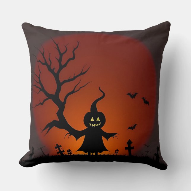 Coussin Fantôme d'Halloween avec Chauves-souris et Pleine  (Recto)