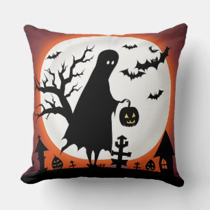 Coussin Fantôme d'Halloween avec chauves-souris et pleine 