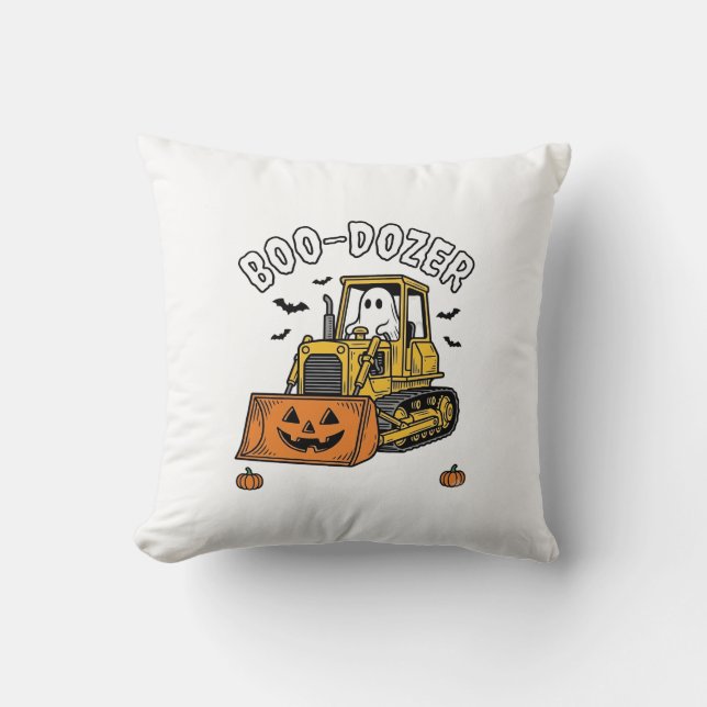 Coussin Fantôme d'Halloween Boo Dozer Bulldozer Drôle_1 (Recto)