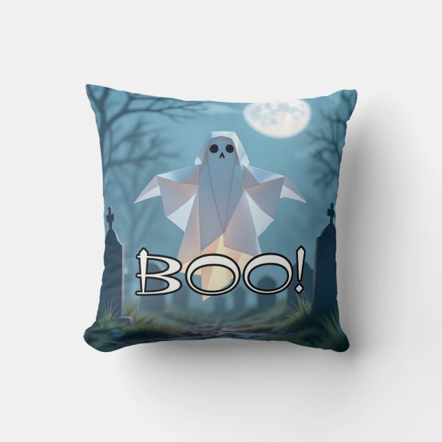 Coussin Fantôme drôle d'Halloween en origami effrayant (Recto)