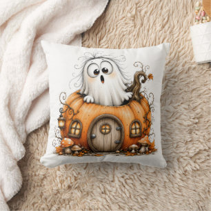 Coussin Fantôme Fantaisiste dans une Maison de Citrouille