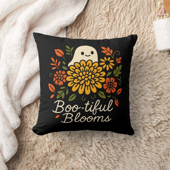 Coussin Fantôme floral d'Halloween - Fleurs d'automne Éffr (Couverture)