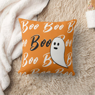 Coussin Fantôme Halloween noir blanc orange boo