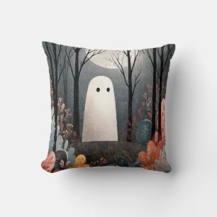 Coussin Fantôme mignon de l'Halloween de l'aquarelle de fo