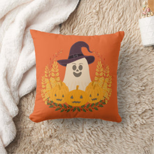 Coussin Fantôme mignon effrayant et couronne d'automne de