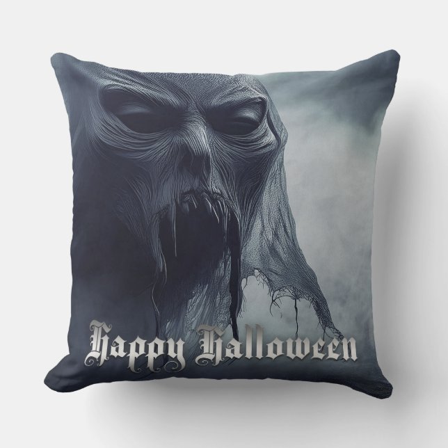 Coussin Fantôme noir dans un paysage infernal - Halloween (Recto)