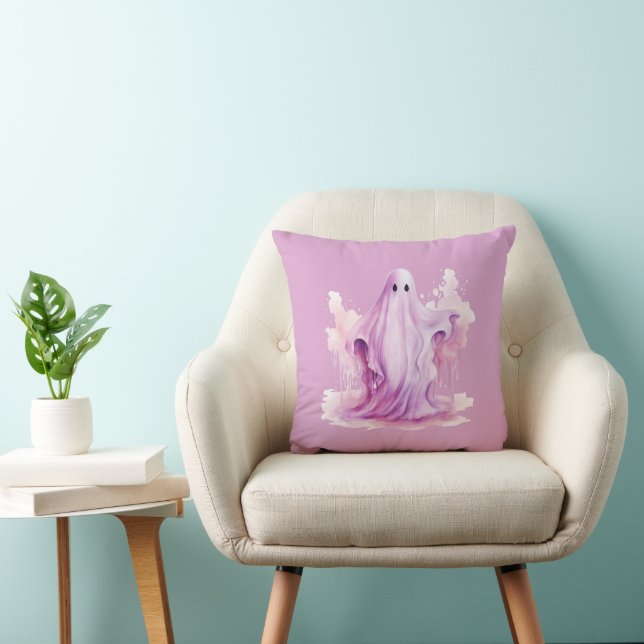 Coussin Fantôme rose effrayant et effrayant Halloween rose (Chaise)