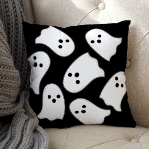 Coussin Fantôme volant Halloween noir et blanc