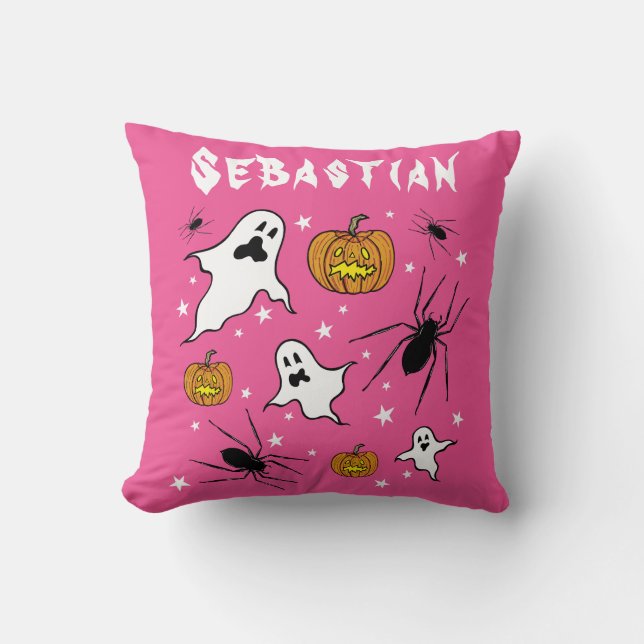Coussin Fantômes, Citrouilles et araignée d'Halloween pers (Recto)