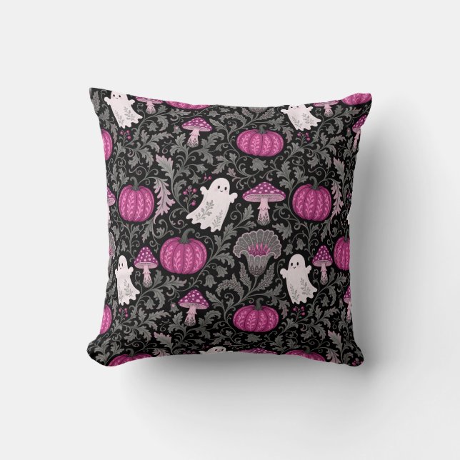 Coussin Fantômes et citrouilles roses (Recto)