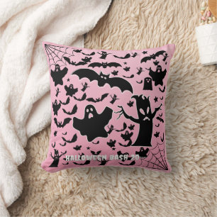 Coussin Fantômes roses effrayants Chauves-souris et toiles
