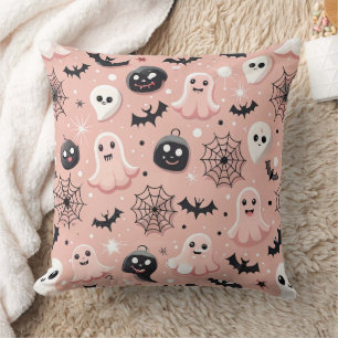 Coussin Fantômes roses et Halloween Motif sans couture