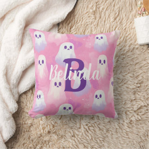 Coussin Fantômes roses mignons personnalisés pour Hallowee