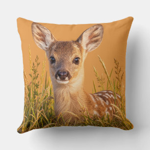 Coussin Faon de chevreuil dans l'herbe de prairie