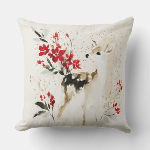 Coussin Faon de Noël forestier aquarelle