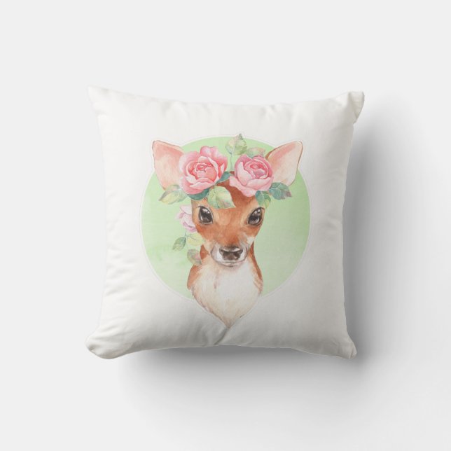 Coussin Faon et roses roses (Recto)