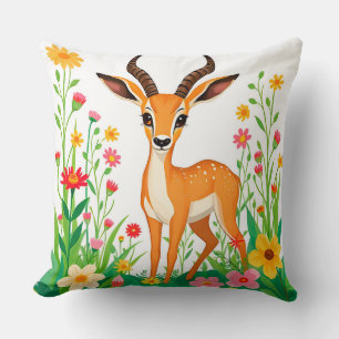 Coussin Faon joueur parmi les fleurs printanières vibrante