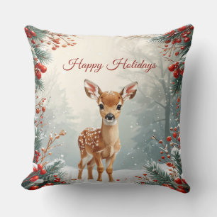 Coussin Faon mignon dans une forêt enneigée
