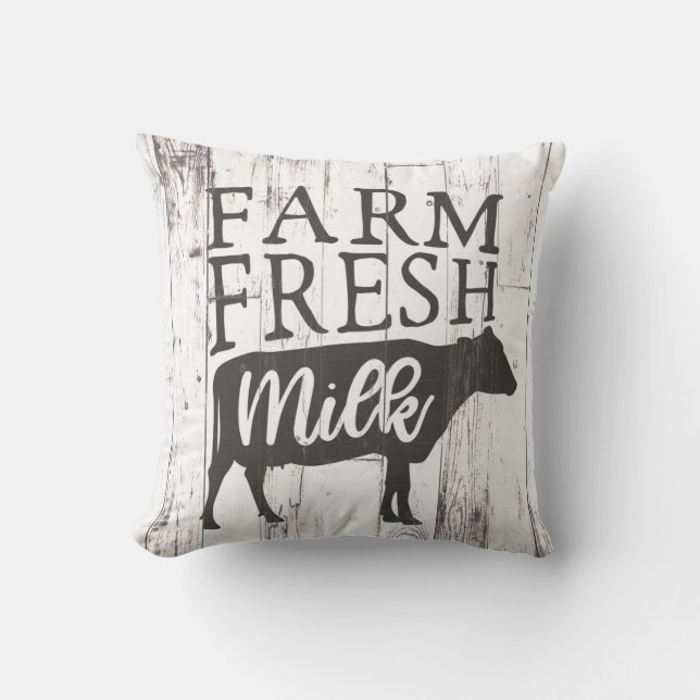 Coussin Farm Fresh Milk Cow White Wood Country Farmhouse (Recto)