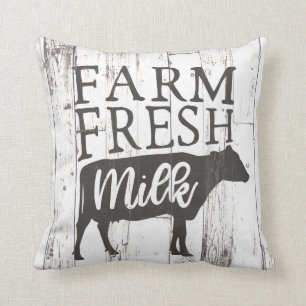 Coussin Farm Fresh Milk Cow White Wood Country Farmhouse