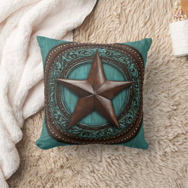 Coussin Farm Ranch Country Western Turquoise Texas Star (Couverture)