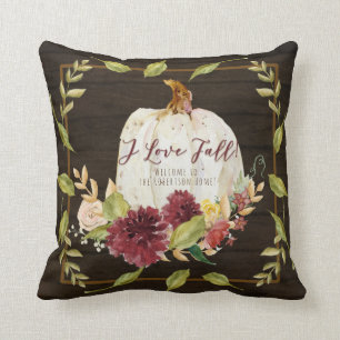 Coussin Farmhouse Bourgogne Floral Love Fall Citrouille Wo