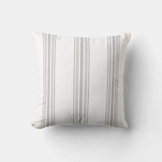 Coussin Farmhouse Ticking Stripes, gris sur blanc