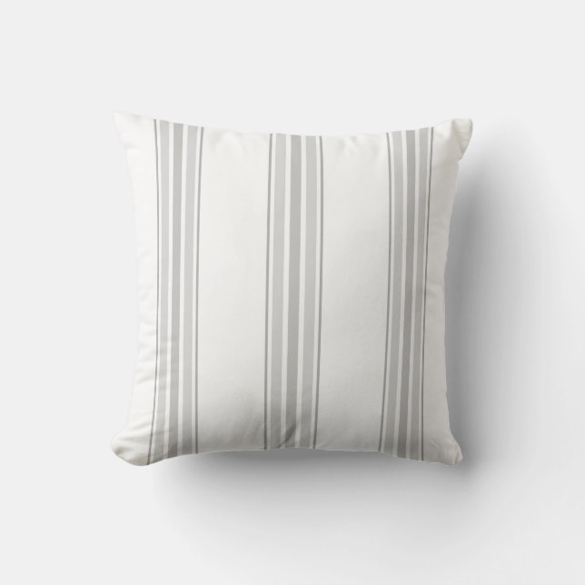 Coussin Farmhouse Ticking Stripes, gris sur blanc (Recto)