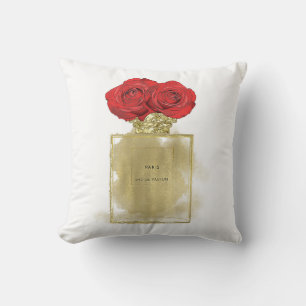 Coussin Fashion Florale Bouteille de parfum Roses rouges G
