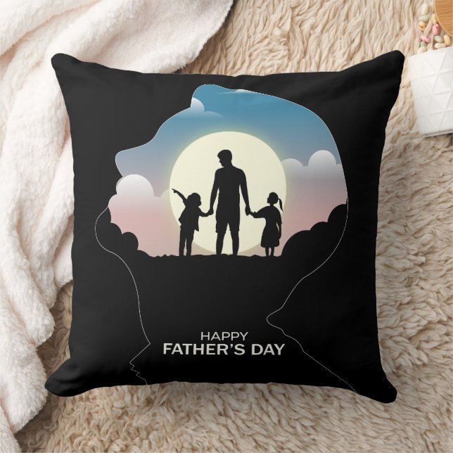 Coussin Father Profile Silhouette With Sunset Family (Couverture)