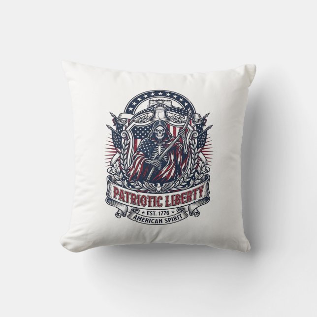 Coussin Faucheuse de la Liberté Patriotique Squelette de P (Recto)