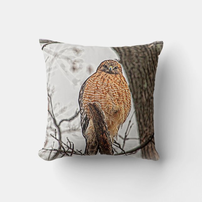 Coussin Faucon épaulé rouge dans un arbre (Recto)