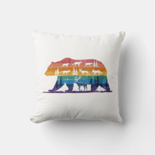 Coussin Faune Ourson Vintage – Silhouette de Forêt Rétro